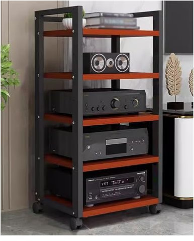 audio rack hifi regal Stehend Entertainment-Stereo-Rack-System Komponentenschrank Mit Rollen Und Verstellbarem Regal, Moderner Open-End AV Media Stand Tower ( Color : Black-#1 , Size : 5 tier-100CM TA