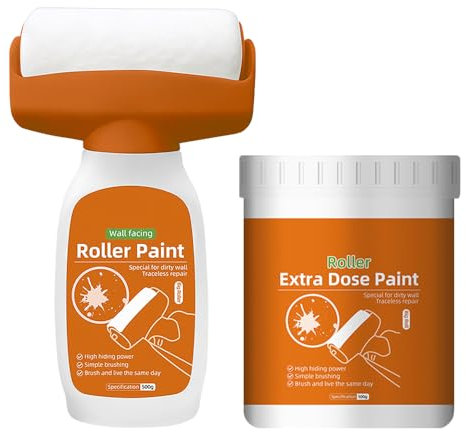 1000g Wandfarbe Ausbessern Weiß, Wandreparatur-Rollbürste mit Wandreparaturpaste, Ausbesserungsfarbe Weiss, Wand Reparatur Rollbürste Für Graffiti Kratzer Flecken Risse Und Beschädigte Wände