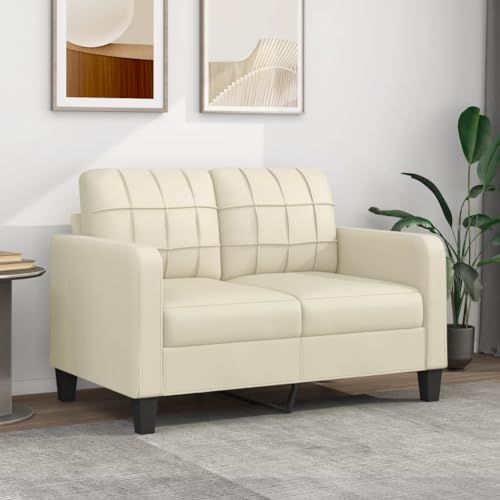 Willood 2-Sitzer-Sofa Couch für Wohnzimmer, Polstersofa mit Metallgestell, Loungesofa Zweisitzer Wohnzimmersofa Wohnzimmermöbel Creme 120 cm Kunstleder