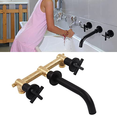 Wandmontierter Waschbecken-Wasserhahn, Kupfer-Warm- und Kaltwasser-Mischbatterie, Wandmontierte Badarmaturen, 360-Grad-Drehung für Badezimmer