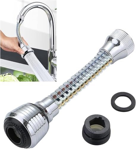 Embout aérateur de robinet d'évier en acier inoxydable rotatif à 360° avec tuyau, économie d'eau, tête de buse de robinet anti-éclaboussures, tête de pulvérisation de rechange (1 pièce)
