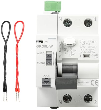 FI Schutzschalter 63A 30ma 2 polig Typ A Sicherungsautomat Wlan Leitungsschutzschalter APP Recovery Reclosing FI schalter RCCB Fehlerstromschutzschalter AC 230V FI schutzschalter (GRD9L-W)