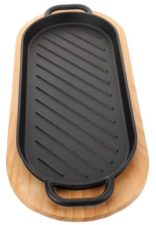 BEBEMOKO 1set Piatto Ghisa Per Bistecca Con Vassoio Legno Per Grigliare Pesce e Cucina Casalinga o Ristorante Design Elegante e Resistente