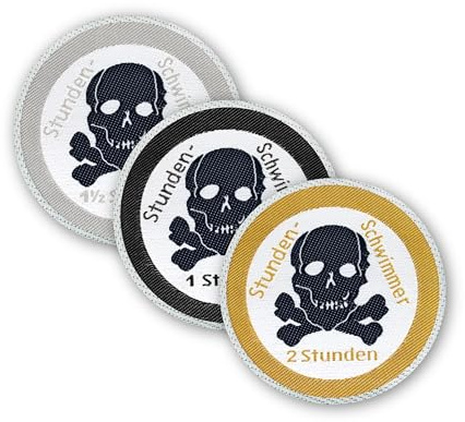 Seepferdchen® offizielles Totenkopf Abzeichen Silber zum Aufnähen | 1h | 1,5h | 2h | Totenkopf Abzeichen für Stundenwimmer | einfach zum Aufnähen | Made in Germany