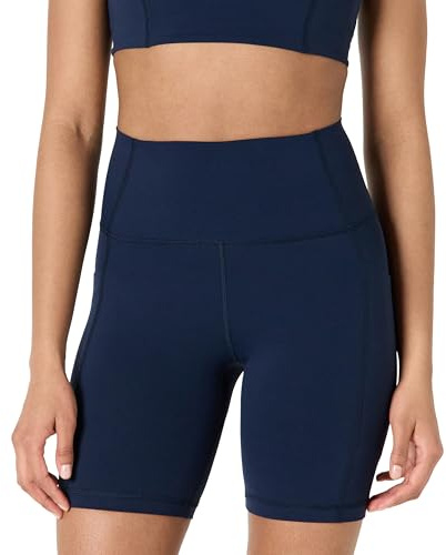Amazon Essentials Women's Active FormFlex Buttery Soft High Waist 7” (18 cm) Biker Shorts with Pockets, Navy, L