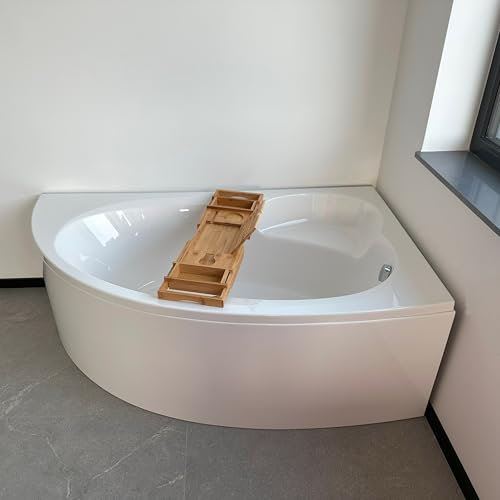 ECOLAM Baignoire de coin Carmen 170x100 cm version droite + tablier en acrylique | Planche en bambou + siphon silicone