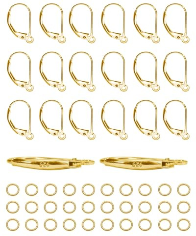 UYRVAPE 20pcs Chiuse Ganci per Orecchini Sterline Argento Anallergici Chiusura Orecchino con Leva 16x10 mm e 30 pcs Anelli Aperti Salto per Creazione di Gioielli Fai da Te Bigiotteria, oro