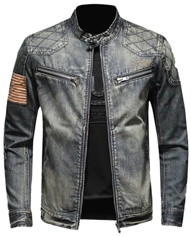 Giubbotto di Jeans Uomo, Giacca Leggera Uomo, Estivo Casual Denim Giacca Giubbino Slim Fit Giubbotto da Mezza Stagione Denim Cotone con Botonni E Tasche Giacca in Jeans Giacca Trucker