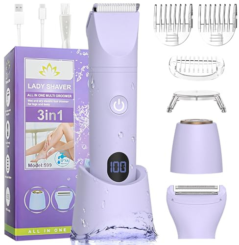 MIFXIN Rasoio elettrico 3 in 1 per le donne trimmer bikini IPX6 impermeabile bagnato asciutto epilatore per bikini ascelle gambe braccia corpo viso (viola)