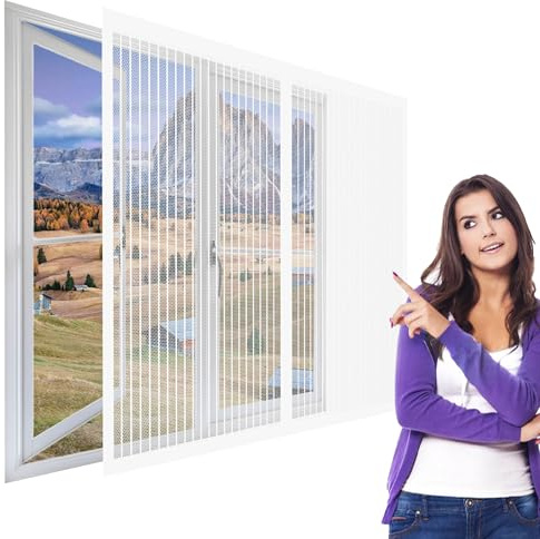 Mosquitera Ventana Abatible 195 x 145 cm sin Taladrar Esta Mosquitera para Ventanas Mosquiteras Transpirables Lavables para Habitación Salón Ventanas, Blanco