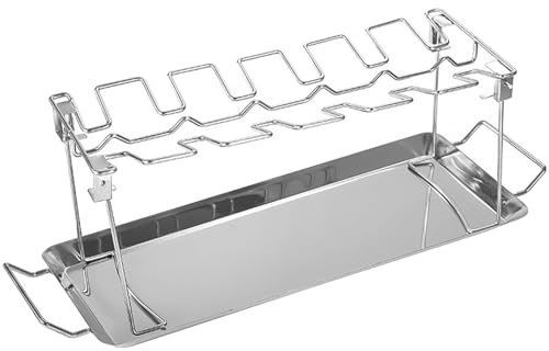 Montesy Pratico scaffale in acciaio inox per griglie e affumicatori per barbecue e affumicatore, tiene più costole, anche distribuzione del calore strumento per barbecue
