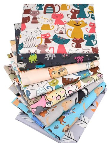 SMTCM Patchwork 8 Stück 50 * 50cm Baumwollstoff Meterware Handwerken Nähen Stoff Stoffquadrate Gedruckt Craft Stoffe Stoffpakete Baumwollstoff Cartoons Gedruckt Stoffe mit Hunde und Katzen Muster