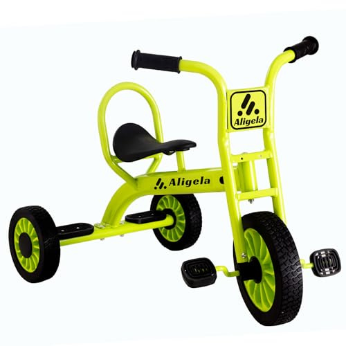 Aligela Tricycle For Kids Age 3 To 5,Preschool 3 Wheel Trikes for 3-5 Year Olds, Sturdy Carbon Metal Frame, Non-Slip Rubber Wheels, Heavy Duty Nursery Schools Outdoor Bicycle, Neon Green