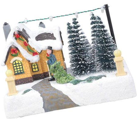 Wdbild Cajas de música giratorias con luz LED cálida y construcción de resinas para reuniones familiares, portátiles, decoración de escenas navideñas