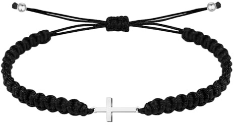 cotigo Pulsera Hilo Destino con Simbolos de acero inoxidable, amuletos de proteccion y suerte, Amuletos contra el mal de ojo - Pulsera Mujer/Pulsera Hombre (CRUZ NEGRO)