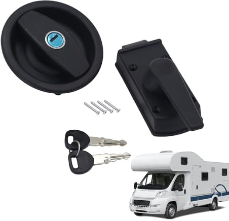 ANEELV Eingangsschloss schwarz rechtsdrehend rund Türschloss, Wohnwagen Schloss passend für Wohnmobil, Wohnwagen, Caravan & Boot Einbauloch Ø ca. 110 mm, Türblattstärke 28-36 mm