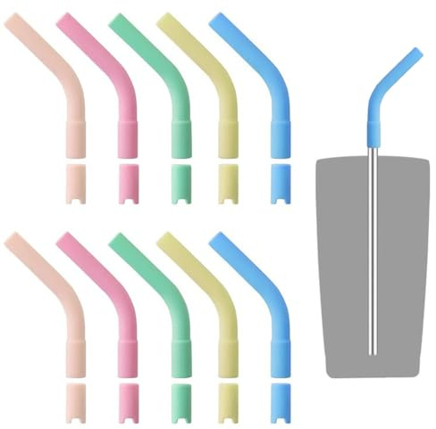 10 puntas de paja de silicona, puntas de paja reutilizables de silicona, 10 zócalos, portátil, reutilizable, decoración, para pajitas de 8 mm de diámetro (multicolor, A)