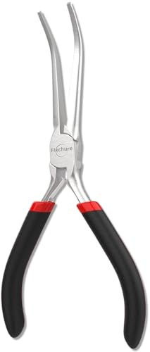 Fixchure 6 Long Needle Nose Pliers Bent 45° - Mini Jewelry Plier for Wire Wrapping, Handmade Craft, Non-Serrated with insulated Comfort Grip