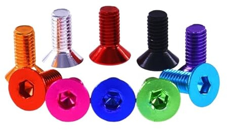 YAKUFAST 10 pezzi Viti piatte in alluminio M3 M4 M5 M6 a testa svasata con esagono incassato e bulloni anodizzati colori(Green,8MM_M4)