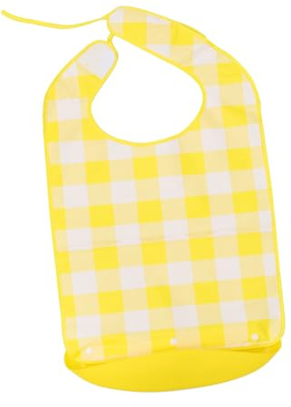 Gatuida Bavoir pour Adulte de Grosse Taille Imperméable avec Ramasse-miettes Amovible en Tissu Lavable Jaune à Carreaux Protection Repas Personnes Âgées Usage Quotidien