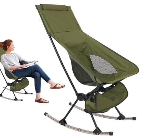 Generico Rocking CampChair Klappstuhl mit hoher Rückenlehne, Oxford-Gewebe mit atmungsaktivem Netz, tragbarer Gartenschaukelstuhl für die Entspannung im Freien,