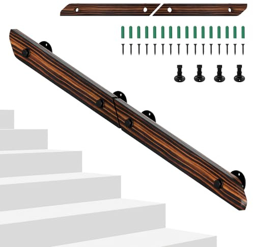 Hebitod Corrimano in legno di pino, 120 cm, ringhiera per scale, in legno, antiscivolo, con supporti da parete, materiale di montaggio, ringhiera per scale, balcone, marrone