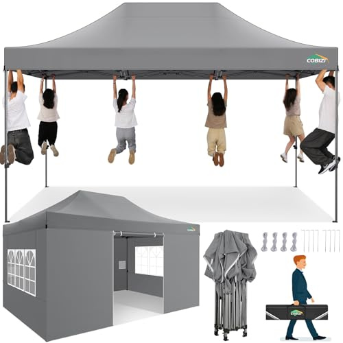 COBIZI Pavillon 3x4,5 wasserdicht stabil Winterfest 3.0,Faltpavillon 3x4,5 Partyzelt, Gartenpavillon UV Schutz mit 4 Seitenteilen Festival Partyzelt Sonnenschutz Pavillon, Grau