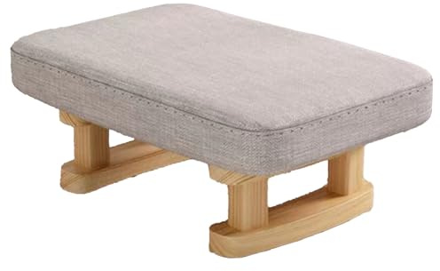 Foot Stool, Pouffe Footstool with Removable Cover, Linen Fabric Small Footstool with Cushion, Footstools for Living Room Entryway Office Bedroom(Light Grey)