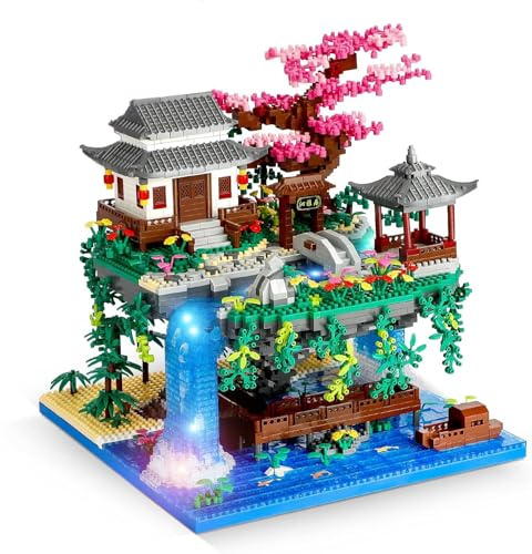 QGGQ Baumhaus Bauklötze Kit Pfirsichblüten Teich Japan Blumen Haus Mini Bausteine，Klemmbausteine Pflanzen Architecture Japan Ideas Deko Geschenk für Erwachsene, 14 Jahre+ 3320PCS ﻿