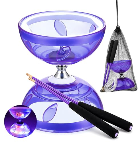 ZMCVOE Diabolo Con Cuscinetti A Sfera, Diablo Giocoleria Con Corda Da 10 M, Diabolo LED, Set Da Giocoleria Per Principianti, Sport All'Aria Aperta, Viola