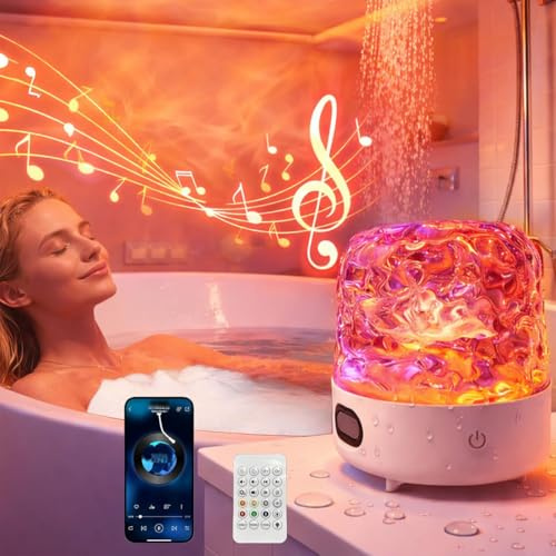 XiangAi Ocean Wave Projector Shower Light with Bluetooth Speaker, Waterproof Ocean Lamp with White Noise, 16 Colors Mood Lighting with Remote Control, Water Lamps for Shower Bathroom Bathtub Pool