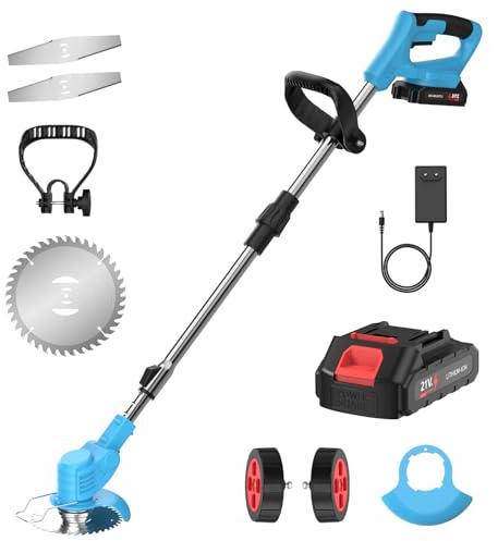 Desbrozadora 3 en 1, 21 V, con batería, cortabordes de césped, recortadora de bordes con batería, con cargador, desbrozadora sin hilo, 7800 rpm, mango telescópico como cortador de bordes (1 batería)