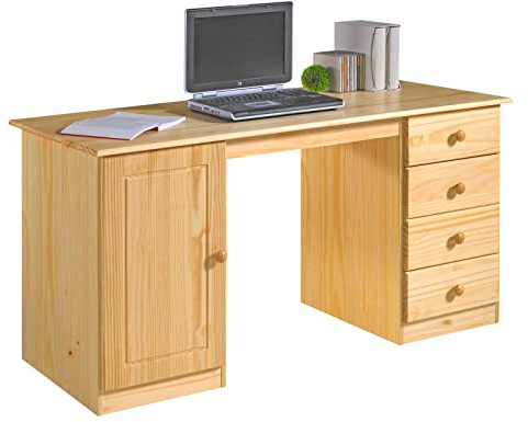IDIMEX Schreibtisch Manager, Natur - Bürotisch mit 4 Schubladen und Fach, Computertisch mit Stauraum aus Kiefer Massivholz, PC-Schreibtisch, klassisch