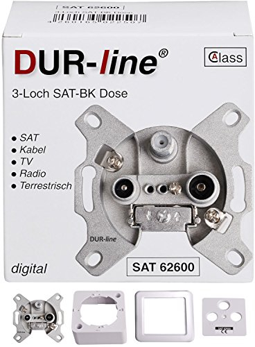 DUR-line Antennendose 3-Loch SAT | Kabelfernsehen | DVB-T | Radio | Unicable für Aufputz und Unterputz geeignet (Enddose, Stichleitungsdose, digitaltauglich)