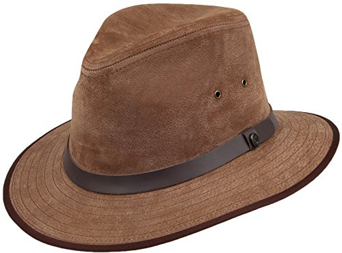 Jaxon & James Safari Fedora Hut aus Nubukleder - Kastanienbraun