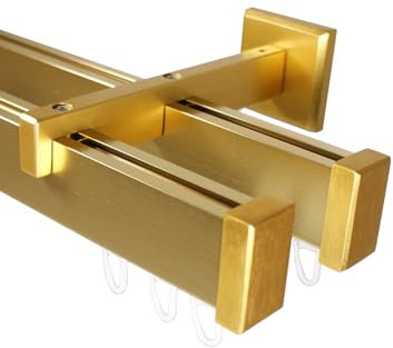 Eckige Design Innenlauf Gardinenstange 2-läufig aus Aluminium Farbe Messing matt, 360 cm (2 x 180 cm)