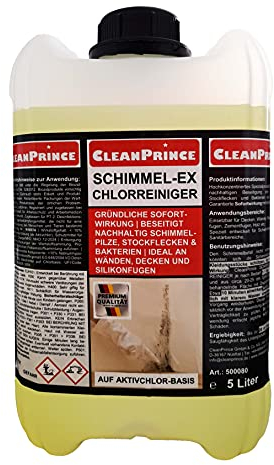 Cleanprince 5 Liter Schimmel - Ex Chlorreiniger | Schimmelex Schimmelentferner chlorhaltig Schimmelstop Schimmelex Stockflecken Grünspan Schimmelpilze Kältebrücke Reiniger Schimmelreiniger