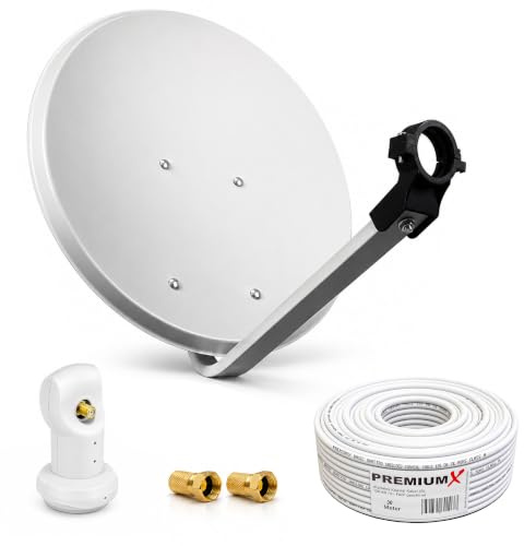 PremiumX Camping Sat Anlage 60cm Satelliten-Schüssel Antenne Single LNB 10m Koaxialkabel F-Stecker