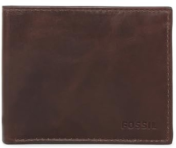 Fossil Billetero para hombre Derrick, Billetero de piel marrón oscuro 11,43 cm largo x 1,9 cm ancho x 8,89 cm alto ML3681201