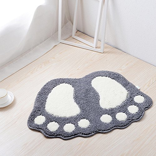 Eleoption Alfombrilla de Baño Antideslizante, de Secado Rápido, Alfombra con Diseño de Pies, Suave Algodón Cómoda Absorbente, Ideal para Dormitorio Cocina Pasillo Puerta, Gris, Medio(67 * 48CM)