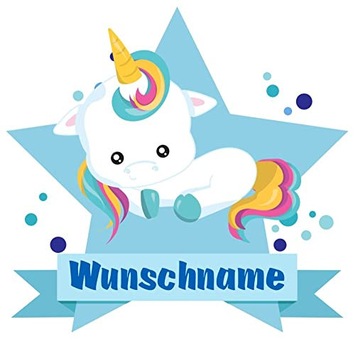 Samunshi® Liegendes Baby Einhorn Wandtattoo Türschild mit Name personalisierbar Kinderzimmer Türaufkleber Baby Wandaufkleber - 50x43cm mehrfarbig