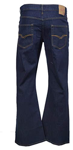 LCJ Indigo Indie, Jeans da uomo super svasati in denim, elasticizzati, stile anni ‘70, a campana, Blu, W38 / L34