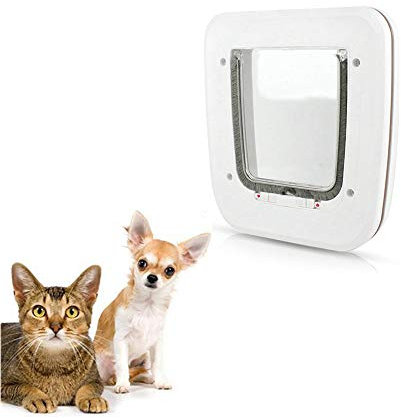 PETEMOO Weiß Katze Klapptür 4-Wege-Verriegelung Tor Kleines Haustier Abschließbar Türen Indoor Kleiner Hund Magnetisch Einfache Installation
