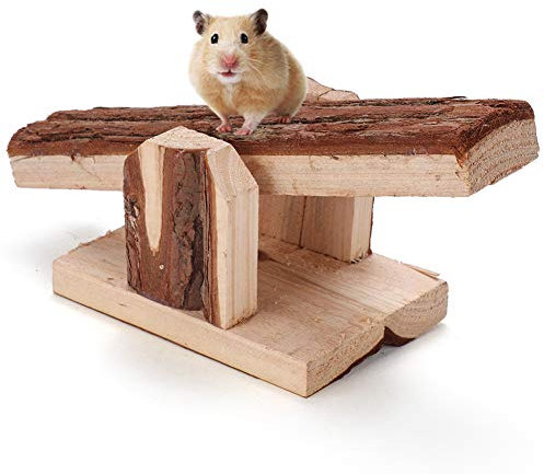 Balancín de hámster Jaula de Mascotas de Madera Natural Juguetes para Masticar Jaula Accesorios para Animales pequeños Conejo Ratones Rata Conejillo de Indias Hámster