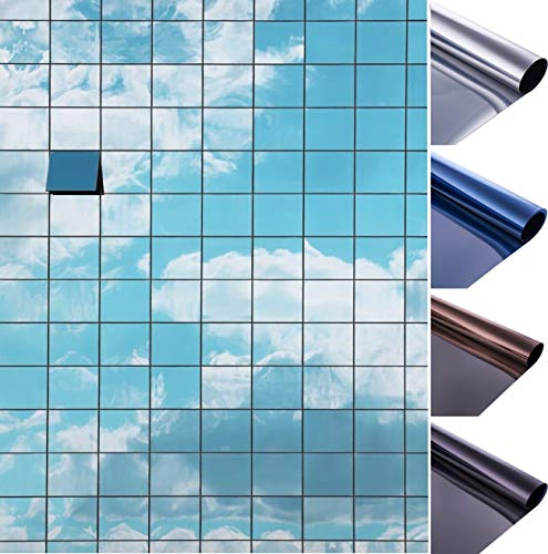 SA ROCA® 15€/m² Spiegelfolie für Fenster im Wunschmaß – Bis 50m am Stück I Blickdichte Fensterfolie als Sichtschutz & Sonnenschutzfolie für innen I Verspiegelte Wärmeschutzfolie [Schwarz I LFM x 90cm]