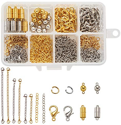 Craftdady Magnetic Jewelry Clasps Kit with 40 Sets Round & Tube Magnetic Clasps 40 Necklace Extender Chains 6 End Chain 120pcs Jump Rings