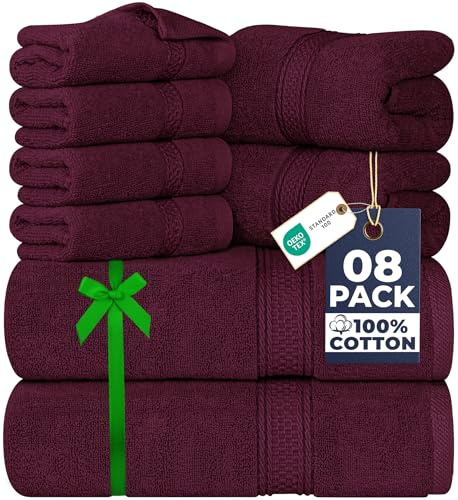Utopia Towels 8 Piece Towel Set - 2 Bath Towels, 2 Hand Towels and 4 Washcloths Cotton Hotel Quality Super Soft and Highly Absorbent (Burgundy)