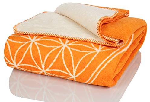 Glart J2BO Couverture douillette Fleur de Vie, coton 150×200 cm, couverture de maison extra douce avec motif, hypoallergénique, chaude, respirante, pour canapé, lavable en machine - couverture de yoga