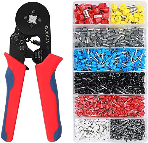 Crimping Pliers Ferrules Set, Ferrule Rod with 1200pcs Cable Lugs Tool Set, 0.14-10mm² Self-Adjusting Crimping Pliers for Insulated Non-Insulated Steel Wire Ratchet Cables