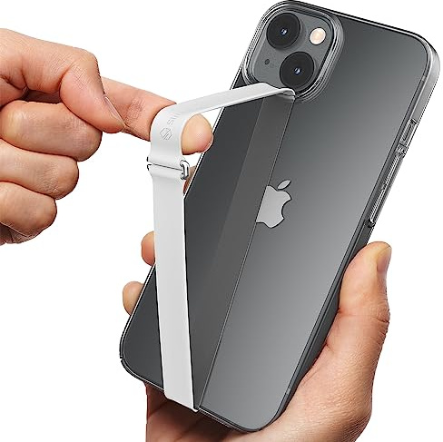 Sinjimoru C-Shaped Clip Finger Phone Grip, Silicone Strap, White 210 | Sinji Loop Clip, phone loop holder for phone case, wireless charging support, wrist pain relief, universal fit for phones